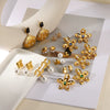 Wholesale Jewelry Stainless Steel Geometric Flower Pearl Ring And Earrings With Electroplating