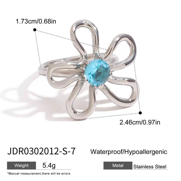 Wholesale Jewelry Stainless Steel Geometric Flower Ring With Multicolor Zirconium Electroplating For Women
