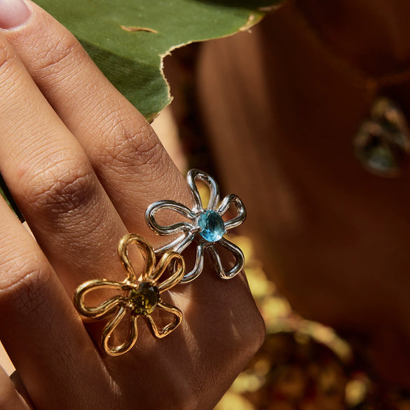 Wholesale Jewelry Stainless Steel Geometric Flower Ring With Multicolor Zirconium Electroplating For Women