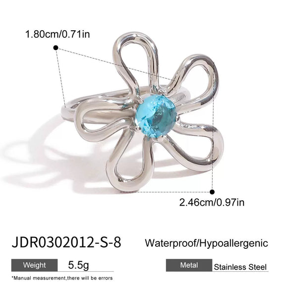 Wholesale Jewelry Stainless Steel Geometric Flower Ring With Multicolor Zirconium Electroplating For Women