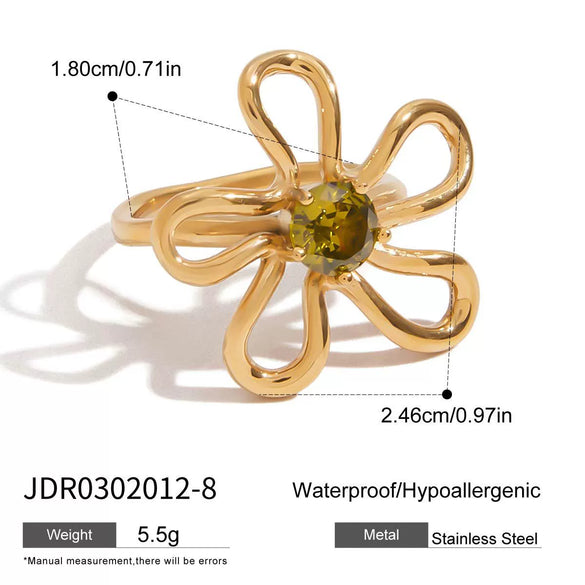 Wholesale Jewelry Stainless Steel Geometric Flower Ring With Multicolor Zirconium Electroplating For Women