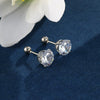Wholesale Jewelry Stainless Steel Geometric Fourclaw Stud Earrings With Screw Twist Buckle And Blue Artificial Gem Electroplated For Women