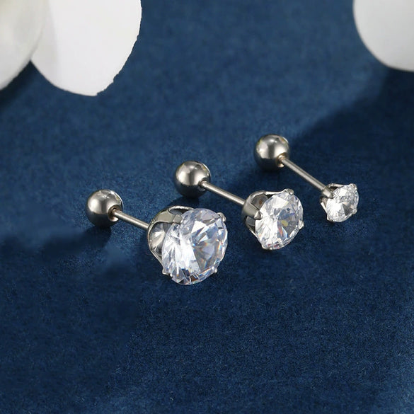 Wholesale Jewelry Stainless Steel Geometric Fourclaw Stud Earrings With Screw Twist Buckle And Blue Artificial Gem Electroplated For Women