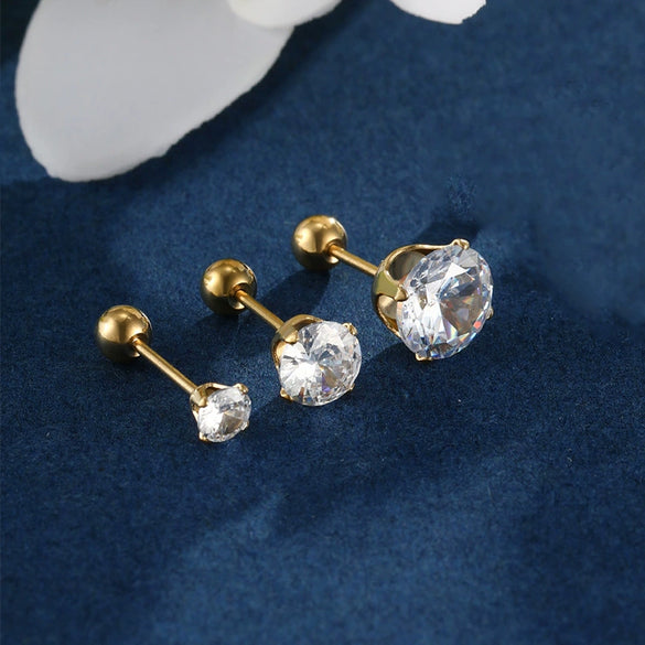 Wholesale Jewelry Stainless Steel Geometric Fourclaw Stud Earrings With Screw Twist Buckle And Blue Artificial Gem Electroplated For Women