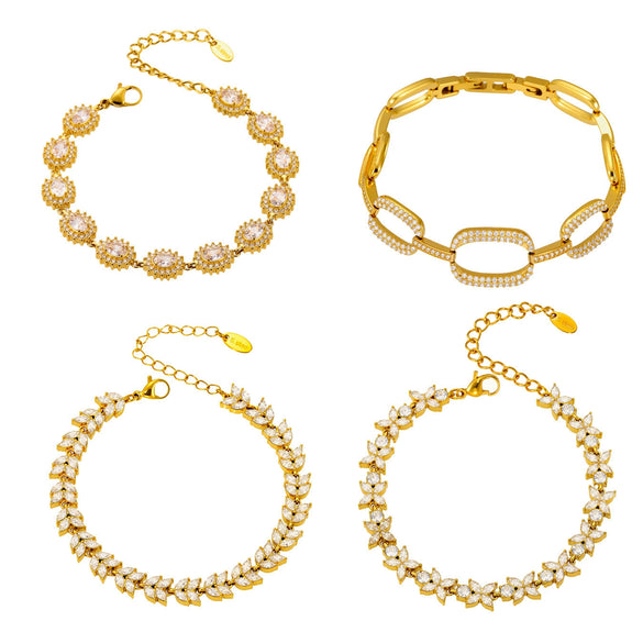 Wholesale Jewelry 316L Stainless Steel Geometric Fourleaf Flower Electroplating Women's Bracelet