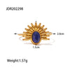 Wholesale Jewelry Stainless Steel Geometric French Retro Style Inlaid Lapis Open Ring For Women