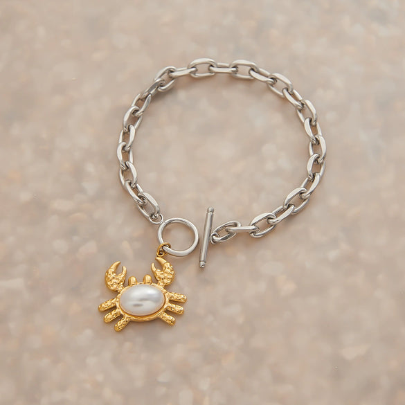 Wholesale Jewelry Stainless Steel Geometric Hammer Crab Pendant Bracelet With Gold And Silver Color Matching Electroplated For Women