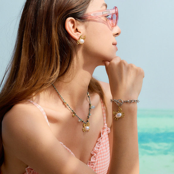 Wholesale Jewelry Stainless Steel Geometric Hammer Crab Pendant Bracelet With Gold And Silver Color Matching Electroplated For Women