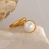 Wholesale Jewelry Stainless Steel Geometric Hammer Pattern Pearl Beads Open Ring With Electroplating For Women