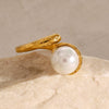 Wholesale Jewelry Stainless Steel Geometric Hammer Pattern Pearl Beads Open Ring With Electroplating For Women