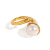 Wholesale Jewelry Stainless Steel Geometric Hammer Pattern Pearl Beads Open Ring With Electroplating For Women