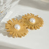 Wholesale Jewelry Stainless Steel Geometric Hammer Texture Flower Earrings Electroplated For Women