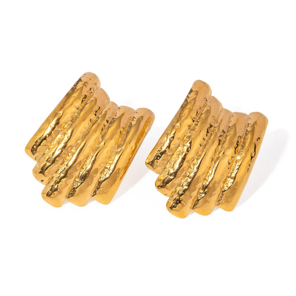 Wholesale Jewelry Stainless Steel Geometric Hammered Electroplated Earrings For Women