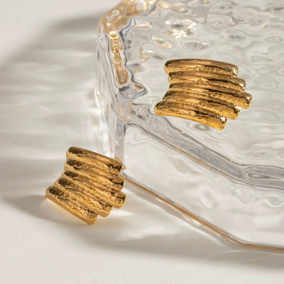 Wholesale Jewelry Stainless Steel Geometric Hammered Electroplated Earrings For Women