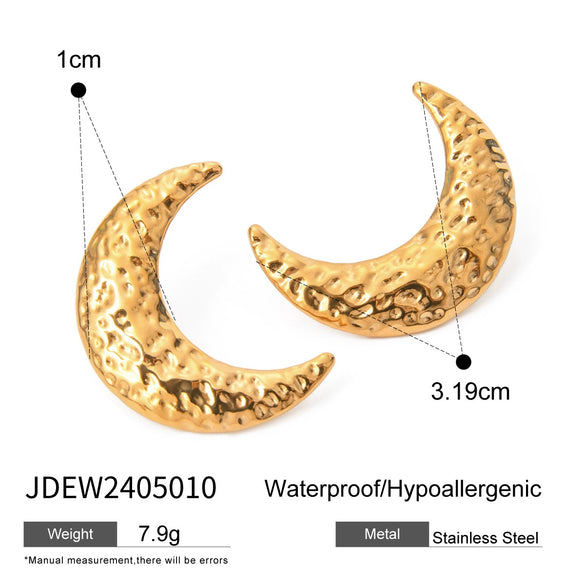 Wholesale Jewelry Stainless Steel Geometric Hammered Half Moon Earrings For Women Electroplated