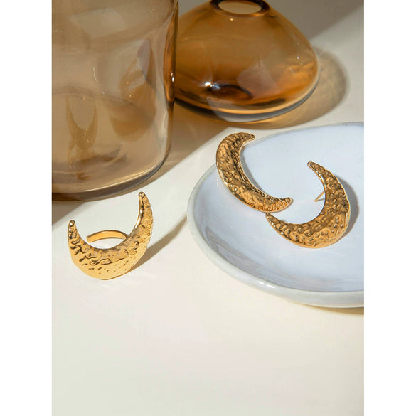 Wholesale Jewelry Stainless Steel Geometric Hammered Half Moon Earrings For Women Electroplated
