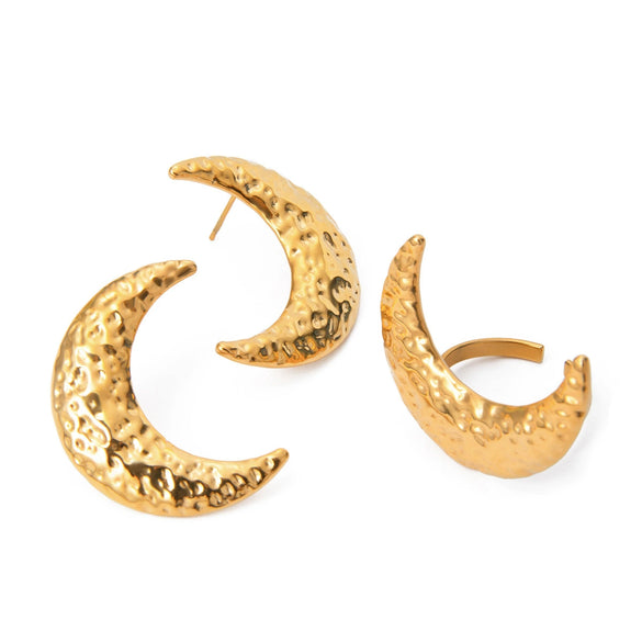 Wholesale Jewelry Stainless Steel Geometric Hammered Half Moon Earrings For Women Electroplated