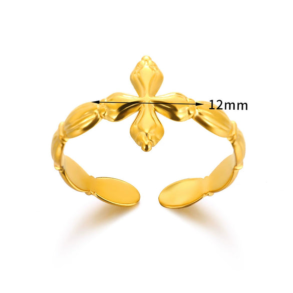 Wholesale Jewelry Stainless Steel Geometric Heart Bow Open Female Ring Electroplated