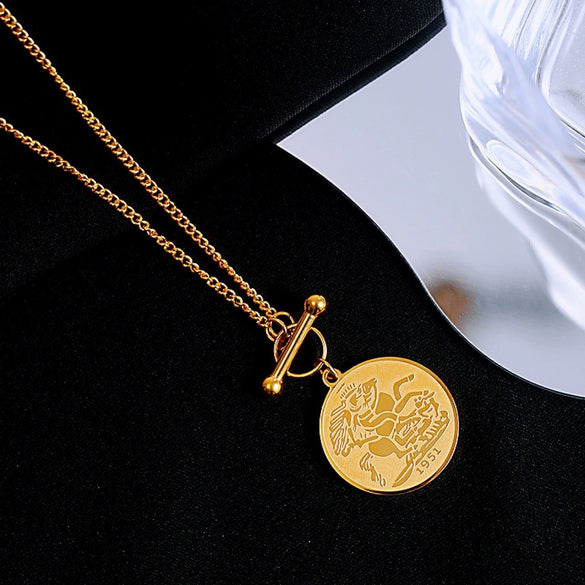 Wholesale Jewelry Stainless Steel Geometric Hiphop Style Round Pendant Necklace