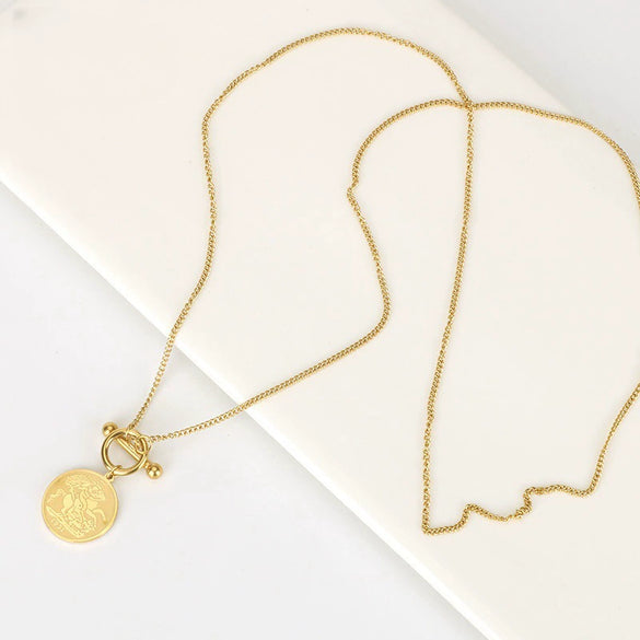 Wholesale Jewelry Stainless Steel Geometric Hiphop Style Round Pendant Necklace