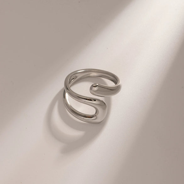 Wholesale Jewelry Stainless Steel Geometric Hollow Irregular Electroplated Nonfading Ring