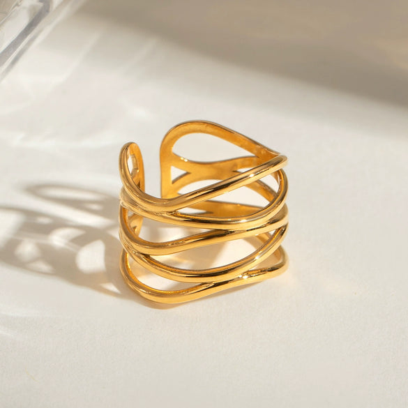 Wholesale Jewelry Stainless Steel Geometric Hollow Opening Ring Electroplated