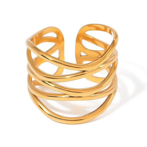 Wholesale Jewelry Stainless Steel Geometric Hollow Opening Ring Electroplated