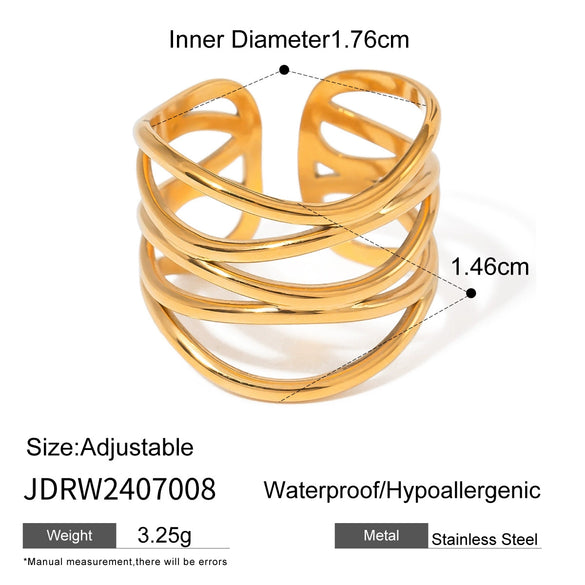Wholesale Jewelry Stainless Steel Geometric Hollow Opening Ring Electroplated