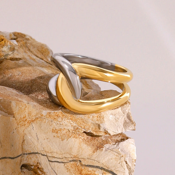Wholesale Jewelry Stainless Steel Geometric Irregular Winding Ring Electroplated Light Luxury Fashion Nonfading