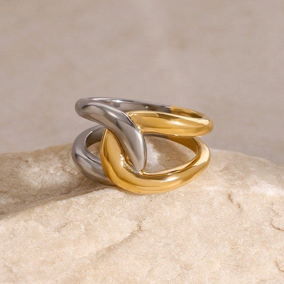 Wholesale Jewelry Stainless Steel Geometric Irregular Winding Ring Electroplated Light Luxury Fashion Nonfading