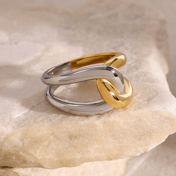 Wholesale Jewelry Stainless Steel Geometric Irregular Winding Ring Electroplated Light Luxury Fashion Nonfading