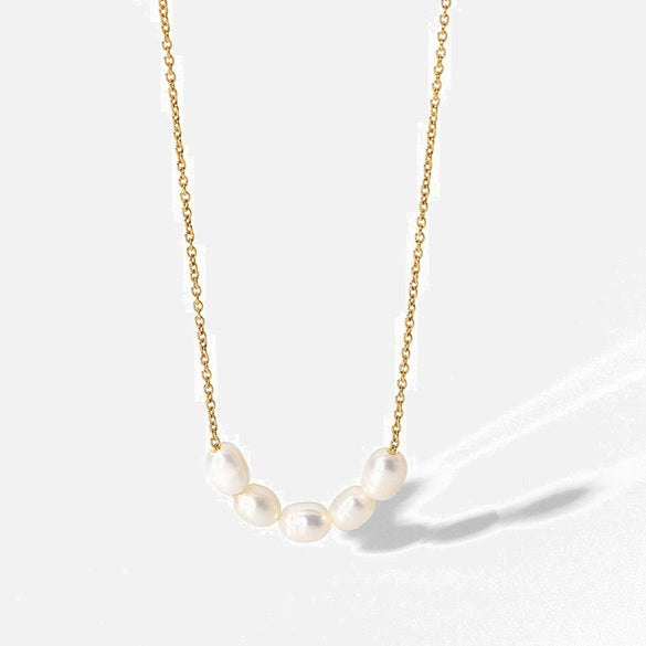 Wholesale Jewelry Stainless Steel Geometric 18K Gold Plated Clavicle Chain With Natural Freshwater Pearls For Women