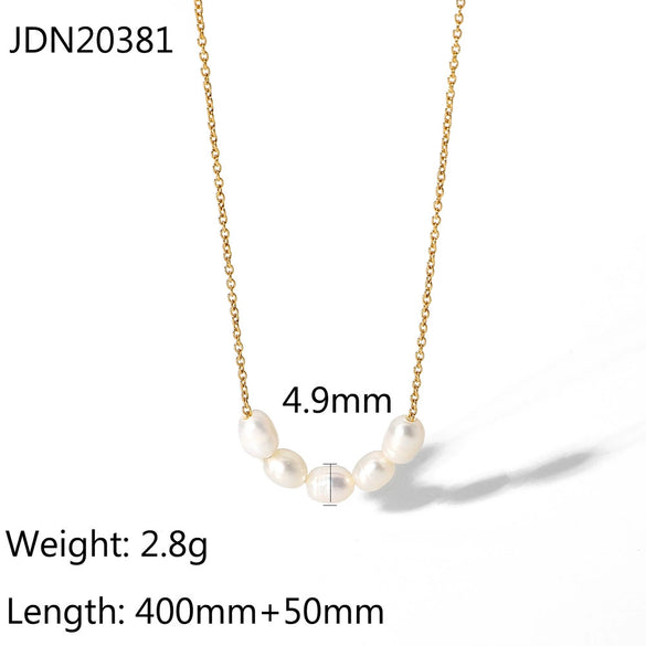 Wholesale Jewelry Stainless Steel Geometric 18K Gold Plated Clavicle Chain With Natural Freshwater Pearls For Women