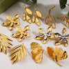 Wholesale Jewelry Stainless Steel Geometric Leaf Flower Hammered Electroplated Women's Earrings Ring