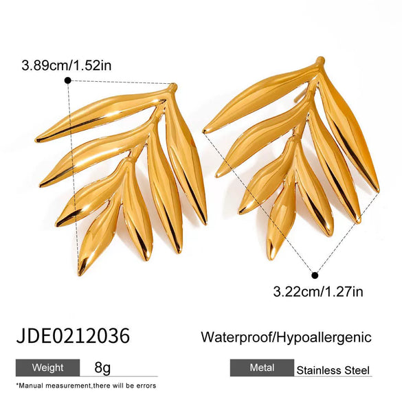 Wholesale Jewelry Stainless Steel Geometric Leaf Flower Hammered Electroplated Women's Earrings Ring