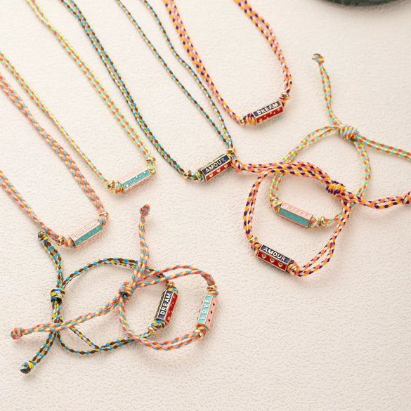 Wholesale Jewelry Stainless Steel Geometric Letters Numbers Text Dripping Oil Pendant Necklace And Bracelet Gold Plated