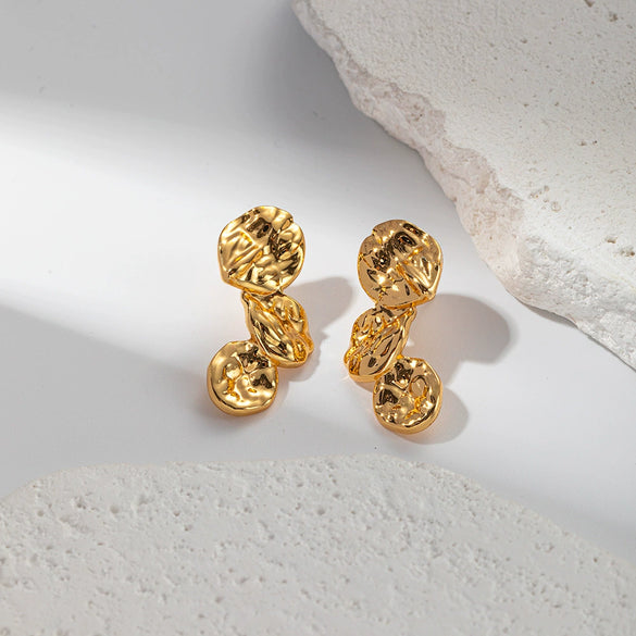 Wholesale Jewelry Stainless Steel Geometric Lotus Leaf Stitching Electroplated Earrings For Women