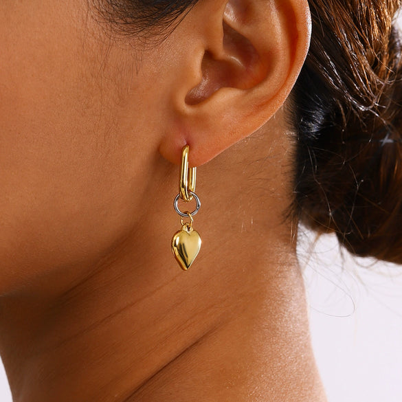 Wholesale Jewelry Stainless Steel Geometric Love Earrings With Gold And Silver Color Matching And Electroplating Design