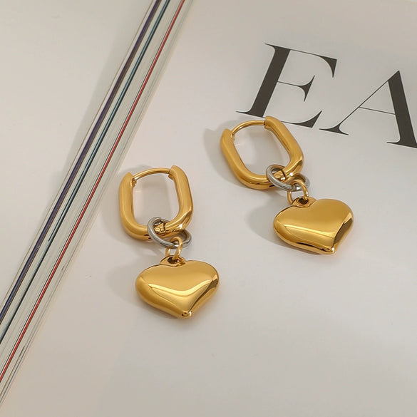 Wholesale Jewelry Stainless Steel Geometric Love Earrings With Gold And Silver Color Matching And Electroplating Design