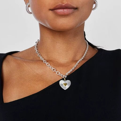 Wholesale Jewelry Stainless Steel Geometric Love Pendant Necklace With Electroplating And Gold And Silver Color Matching