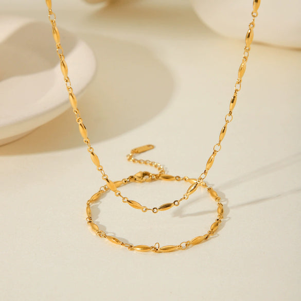 Wholesale Jewelry Stainless Steel Geometric Melon Seed Chain Electroplating Women's
