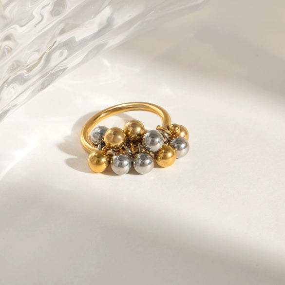 Wholesale Jewelry Stainless Steel Geometric Metal Ball Movable Grape String Ring Electroplated For Women