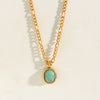 Wholesale Jewelry Stainless Steel Geometric Mint Green Ite Pendant Necklace For Women With Electroplated Curly Chain