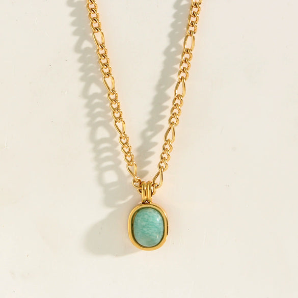 Wholesale Jewelry Stainless Steel Geometric Mint Green Ite Pendant Necklace For Women With Electroplated Curly Chain