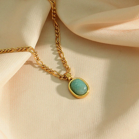 Wholesale Jewelry Stainless Steel Geometric Mint Green Ite Pendant Necklace For Women With Electroplated Curly Chain