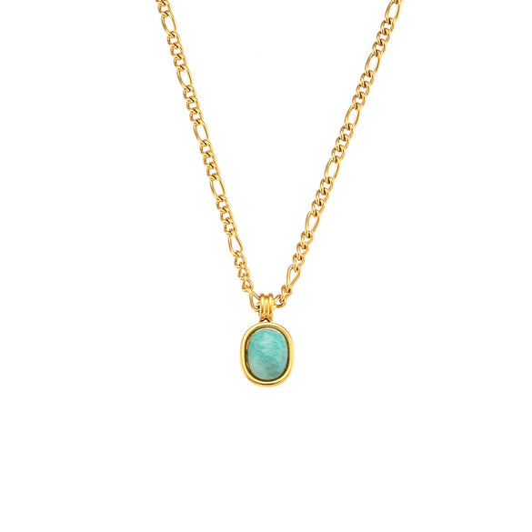 Wholesale Jewelry Stainless Steel Geometric Mint Green Ite Pendant Necklace For Women With Electroplated Curly Chain