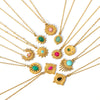 Wholesale Jewelry Stainless Steel Geometric Mixed Gemstone Setting Electroplated O Word Chain Necklace For Women