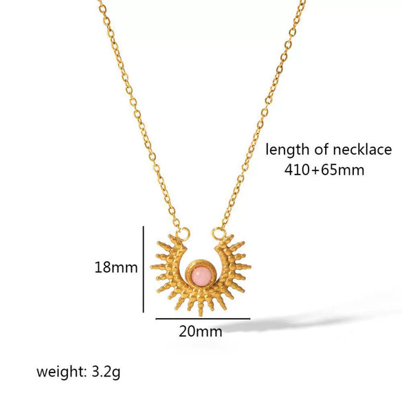 Wholesale Jewelry Stainless Steel Geometric Mixed Gemstone Setting Electroplated O Word Chain Necklace For Women
