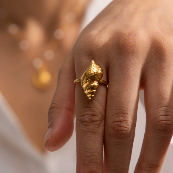 Wholesale Jewelry Stainless Steel Geometric Ocean Texture Conch Ring Electroplated For Women