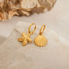 Wholesale Jewelry Stainless Steel Geometric Ocean Wind Hammer Pattern Shell Starfish Pendant Earrings Electroplated For Women